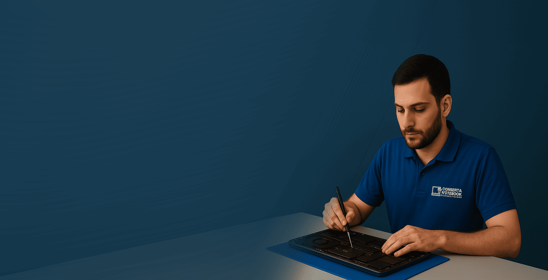 Técnico consertando notebook